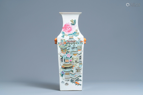 A square Chinese qianjiang cai 'antiquities' vase, 19th