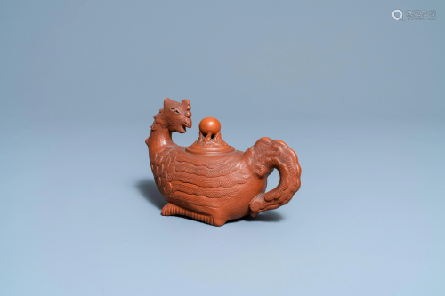 A Chinese Yixing 'phoenix' stoneware teapot and cover,