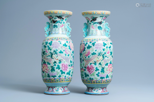 A pair of Chinese famille rose celadon-ground 'dragon'