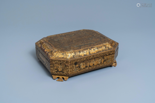 A Chinese Canton export gilt and lacquer gaming box