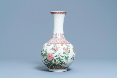 A Chinese famille rose bottle vase with floral design,
