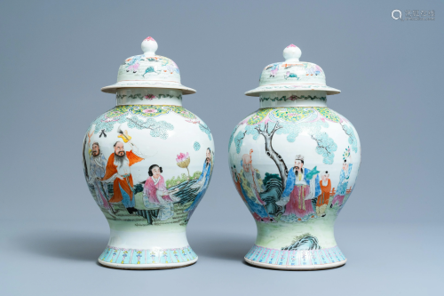 Two Chinese famille rose vases and covers, Qianlonng