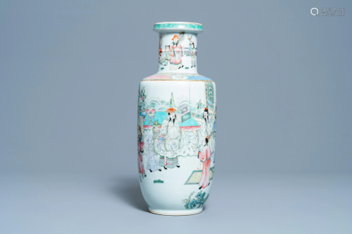 A Chinese famille rose rouleau vase, 19/20th C.
