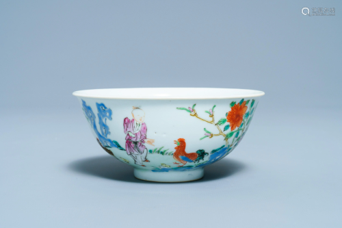 A Chinese famille rose 'boy and rooster' bowl, Qianlong