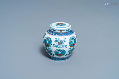 A small Chinese doucai jar and cover, Yongzheng mark