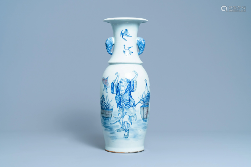 A Chinese blue, white and copper red vase with elephant
