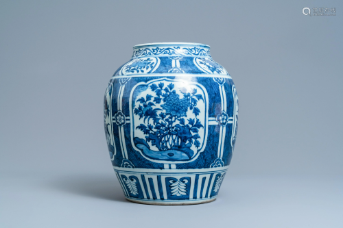 A Chinese blue and white vase with floral panels, Wanli