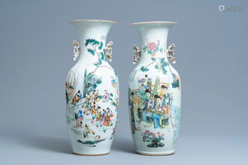 Two Chinese famille rose vases with playing boys and