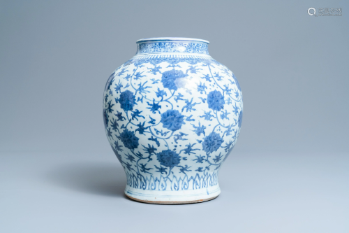 A Chinese blue and white 'lotus scroll' vase, Wanli