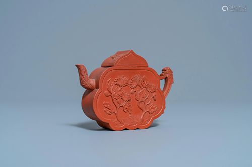 An unusual Chinese Yixing stoneware teapot and cover,