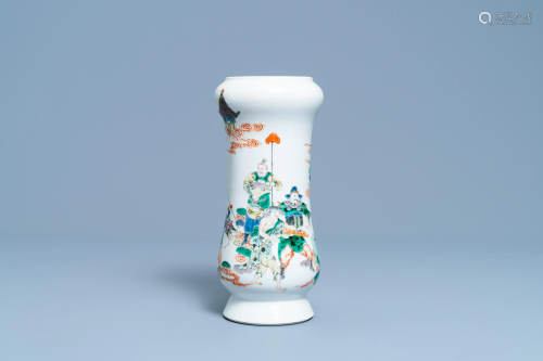 A Chinese famille verte 'warriors' vase, Kangxi mark,