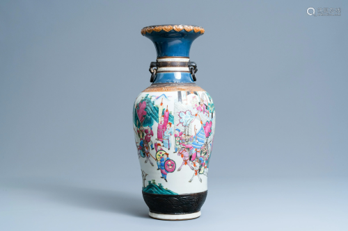 A Chinese Nanking famille rose crackle-glazed 'warrior'