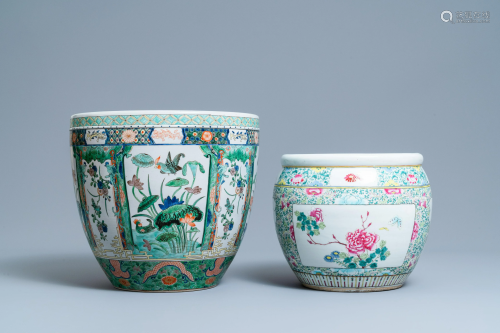 Two Chinese famille rose and verte jardinires, 19th C.