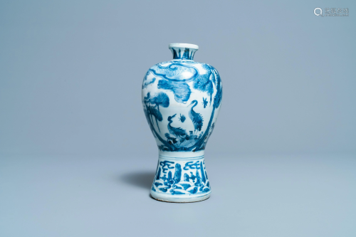 A Chinese blue and white 'meiping' vase with cranes,