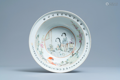 A large Chinese qianjiang cai bowl with a scholar and