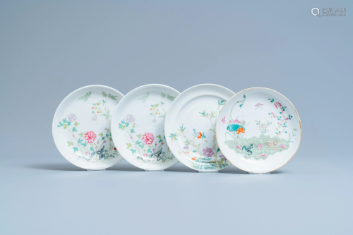 Four Chinese famille rose plates, three with Guangxu