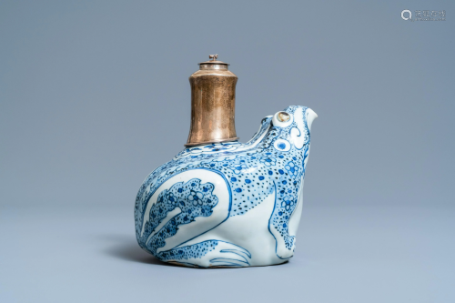 A Chinese silver-mounted blue and white 'frog' kendi,