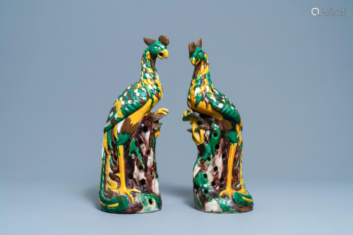 A pair of tall Chinese sancai-glazed models of