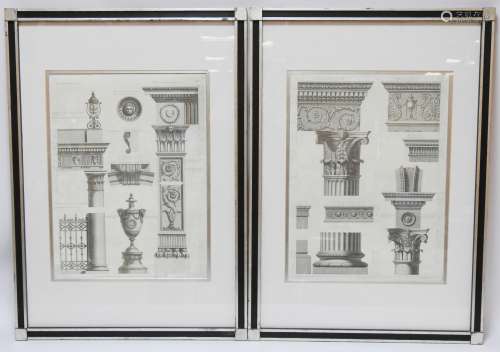 根据R. ADAM一对建筑板标有R.亚当建筑师1770的黑色石版画，图版二和图版六。建筑框架。57x43厘米（见图）