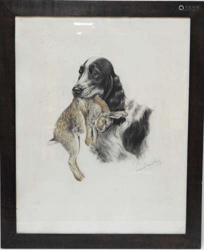 莱昂-丹钦说猎兔犬彩色平版印刷有正当理由的67/500，并在空白处用石墨签字。68 x 53.5厘米（见图）雀斑