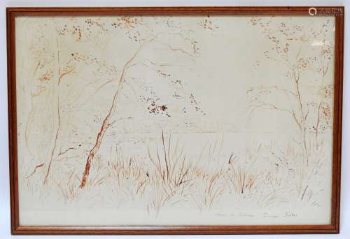 弗朗索瓦-苏拉斯--20世纪普雷平森池塘墨水通知位于右下角并签名38x56厘米（见图）