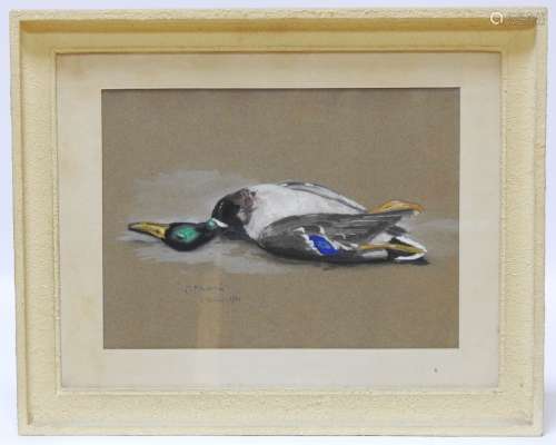 皮埃尔-埃米尔-索兰(1904-1983)野鸭棕色纸上的水粉签名，日期为1950年，位于右下方。22.5 x 32厘米（见图）