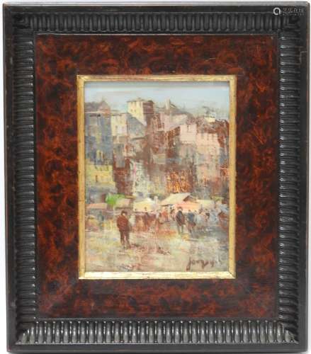 丹尼尔-乔吉，1929年出生市场油画右下角有签名18x14厘米在尼斯的