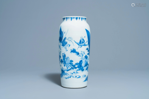 A Chinese blue and white 'Immortals' vase, Transitional