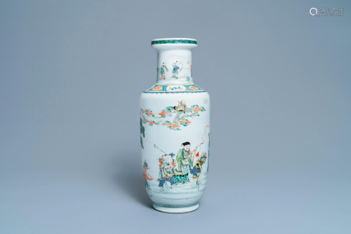 A Chinese famille verte rouleau 'immortals' vase,