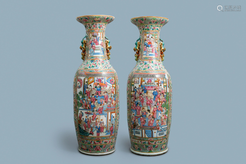 A pair of massive Chinese famille rose vases, 19th C.