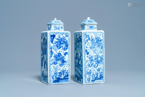 A pair of Chinese blue and white square vases and
