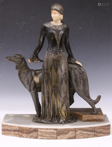 ART NOUVEAU FIGURAL STATUE WITH GREYHOUND