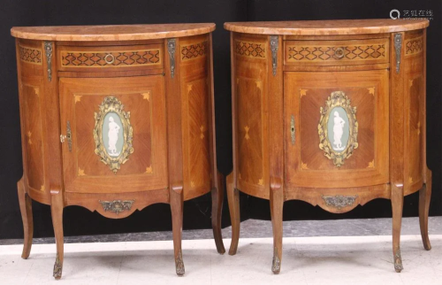 FRENCH VINTAGE INLAID MARBLE TOP COMMODES