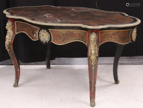 FRENCH BOULLE 19TH C. TURTLE TOP CENTER TABLE