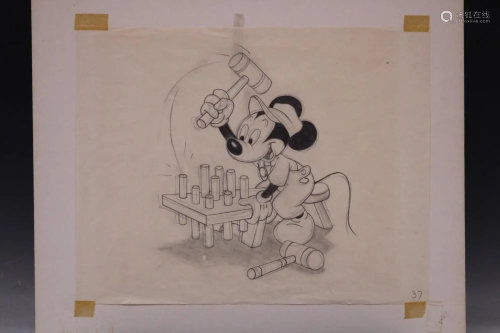 MICKEY MOUSE PENCIL DRAWING, ARTIST SIGNED (1979)
