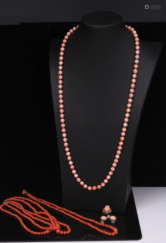 CORAL NECKLACES, 14KT RING, EARRINGS