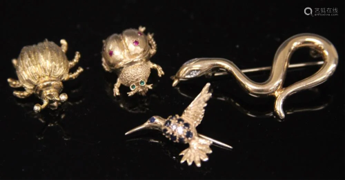 GOLD FIGURAL JEWELRY, 10KT OR HIGHER, SOME GEMS