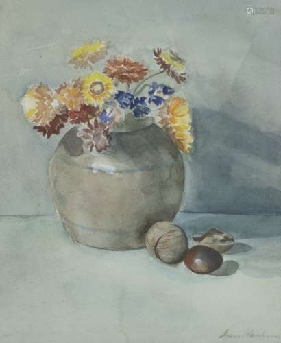 Anna Adelaïde Abrahams (Middelburg 1849 - 1930 Den Haag), Still life with flowers in a pot.