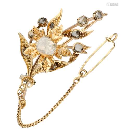 Yellow gold flower brooch, with 10 rose cut diamonds - 14 ct.