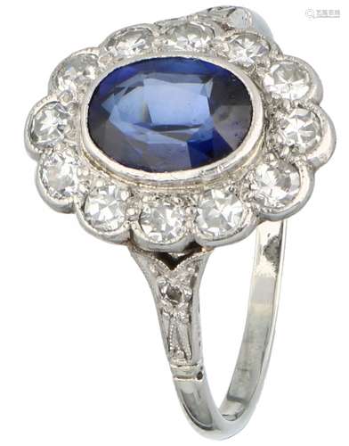 White gold rosette ring, with approx. 0.50 ct. diamond and synthetic sapphire - BLA 556/1000.