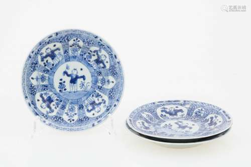 A set of (3) porcelain plates decorated with fools. China, 18th century.