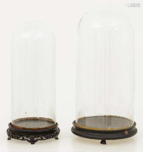 A lot with (2) tall glass bell jars, 19th century.