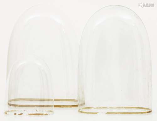 A lot with (3) oval glass bell jars, various dimensions, 19th century.