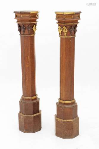 A set of (2) oakwood pedestals, Belgium, ca. 1900.