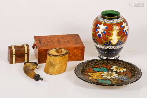 A lot comprising of a.o. a small marquetry case.