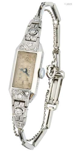 White gold Art Deco ladies wristwatch, with approx. 0.26 ct. diamond - 14 ct.