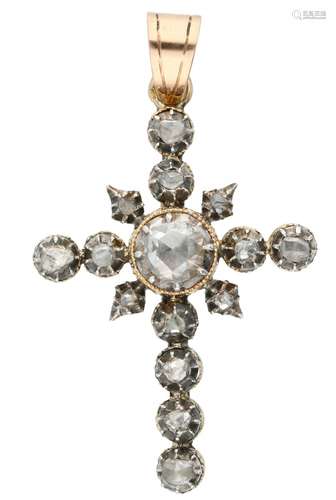 Rose gold Georgian style cross pendant, with approx. 0.60 ct. diamond - 14 ct.