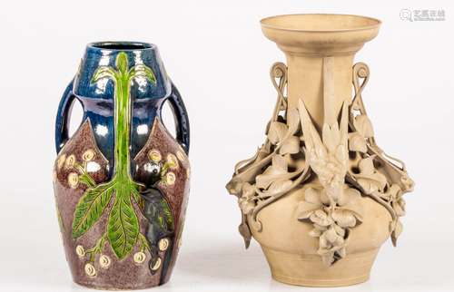 A lot with (2) various vases, a.w. Flemish earthenware, Belgium, 1st half 20th century.