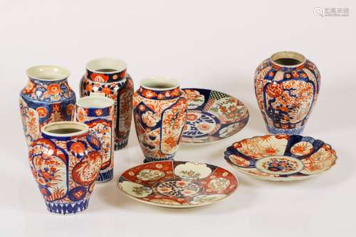 A lot of various porcelain with Imari decor including dishes and vases