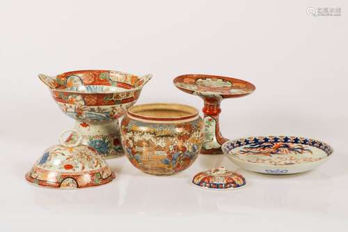 A lot of various pottery and porcelain including a cachepot in Satsuma earthenware and two porcelain